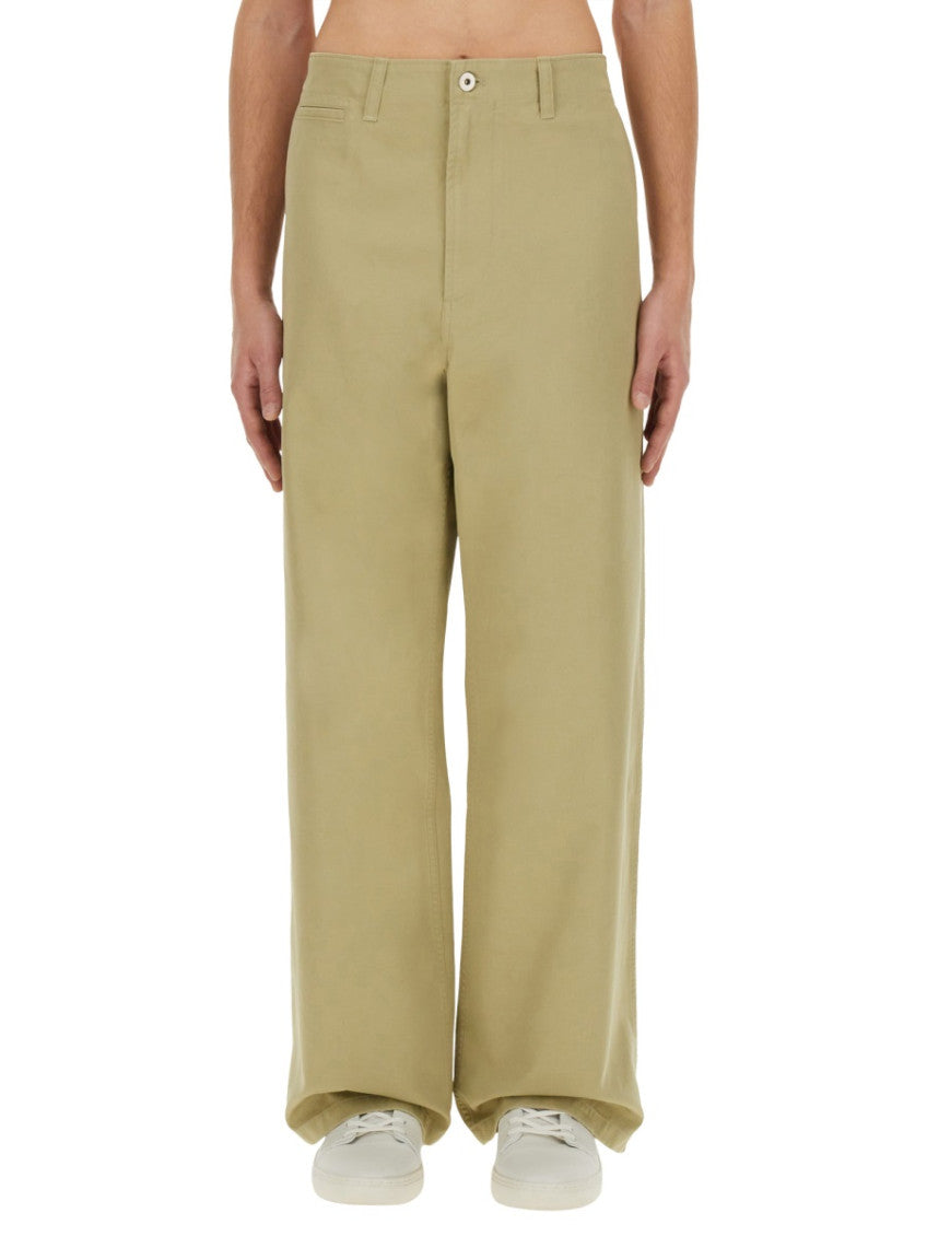 Beige Straight Solid Trousers 1
