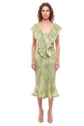 Green Printed V Neck Midi Dress 1
