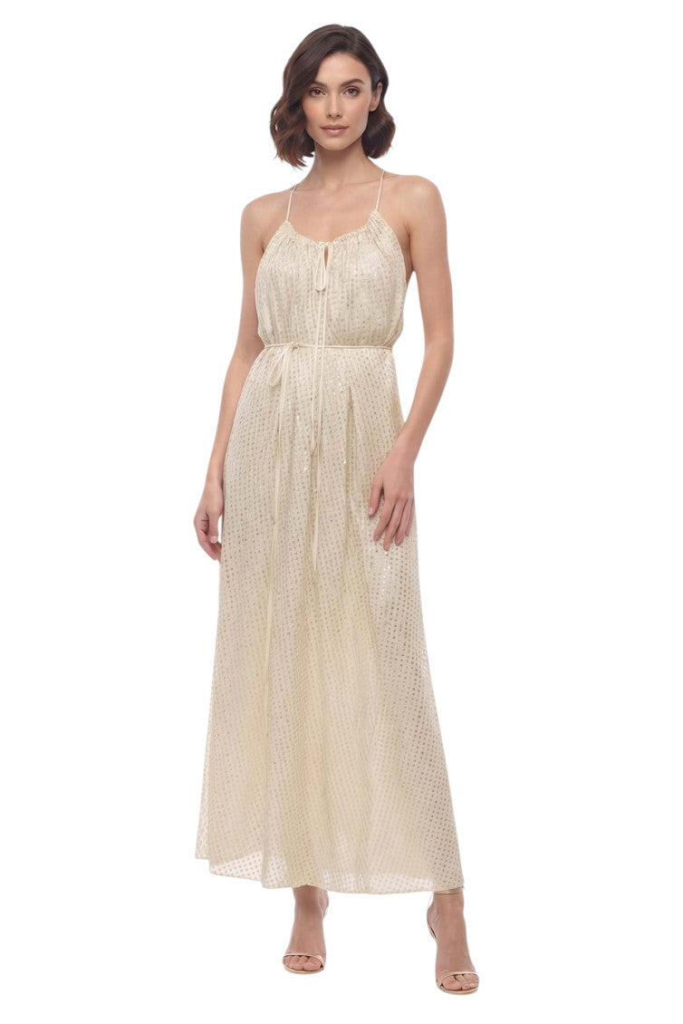 Beige Textured Scoop Neck Midi Dress 1