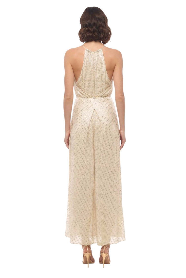 Beige Textured Scoop Neck Midi Dress 2