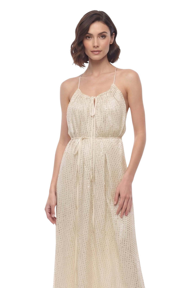 Beige Textured Scoop Neck Midi Dress 3