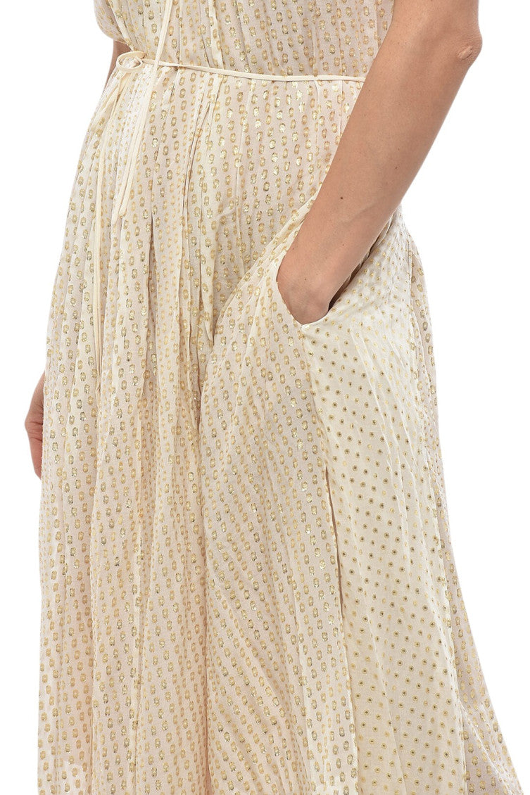 Beige Textured Scoop Neck Midi Dress 4