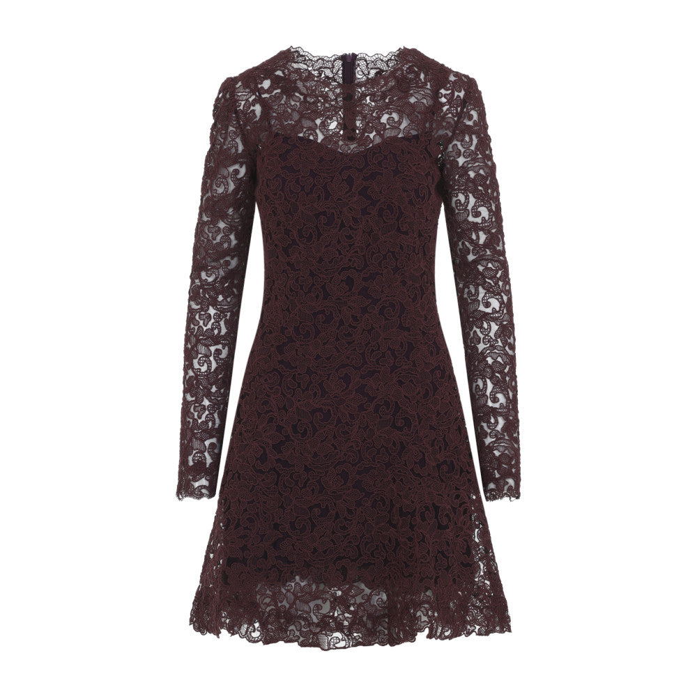 Burgundy Lace Round Neck Mini Dress 1