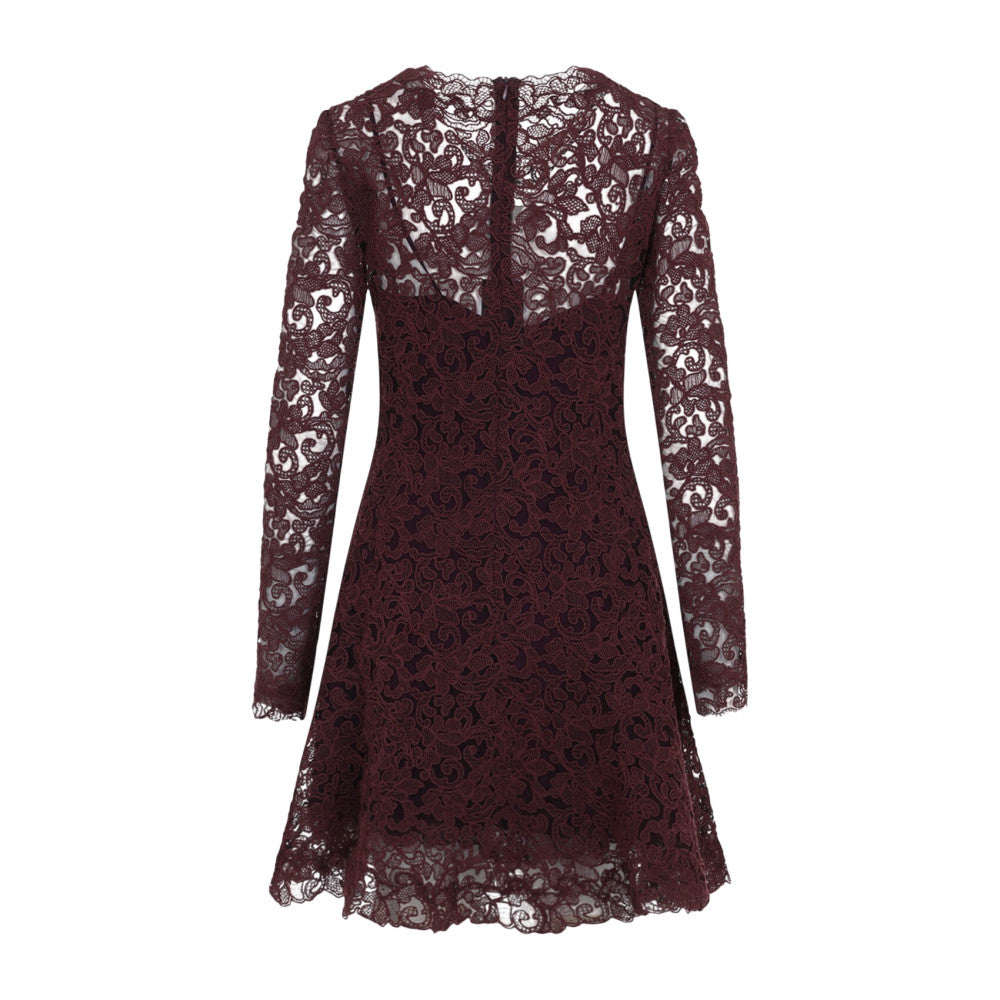 Burgundy Lace Round Neck Mini Dress 2