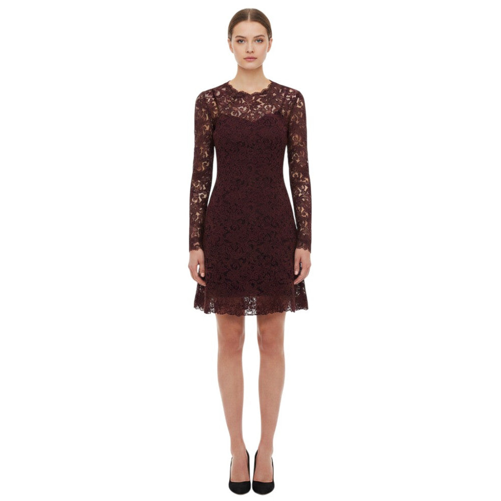 Burgundy Lace Round Neck Mini Dress 3