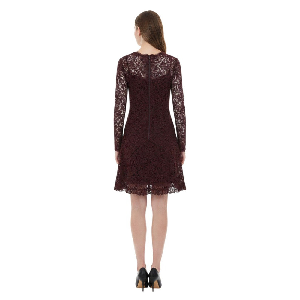 Burgundy Lace Round Neck Mini Dress 4