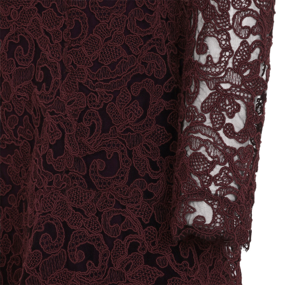 Burgundy Lace Round Neck Mini Dress 5