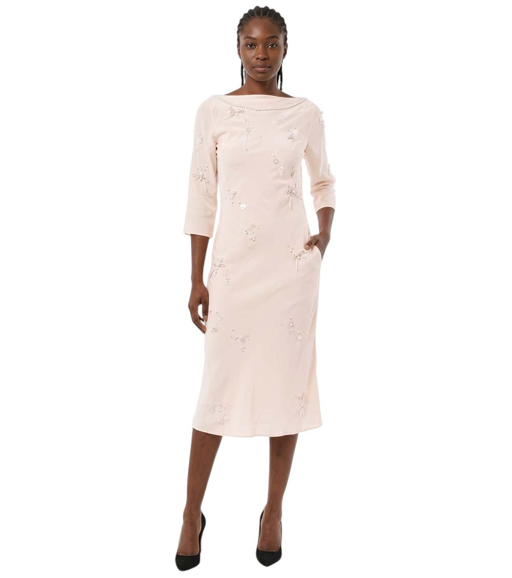 Light Pink Embellished Boat Neck Midi Dress 1