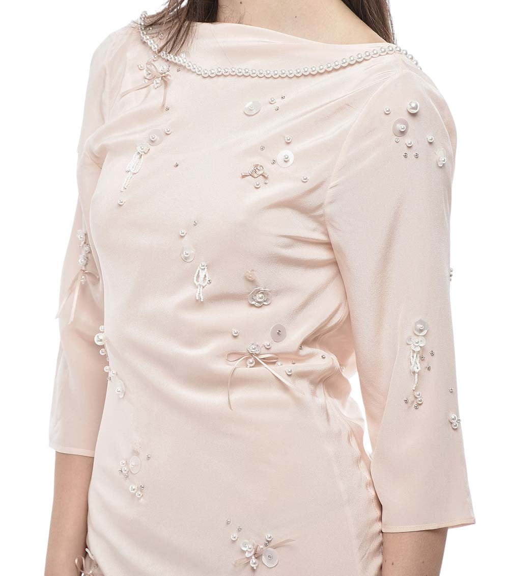 Light Pink Embellished Boat Neck Midi Dress 3