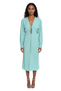 Green Solid V Neck Midi Dress 1