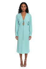 Green Solid V Neck Midi Dress 1