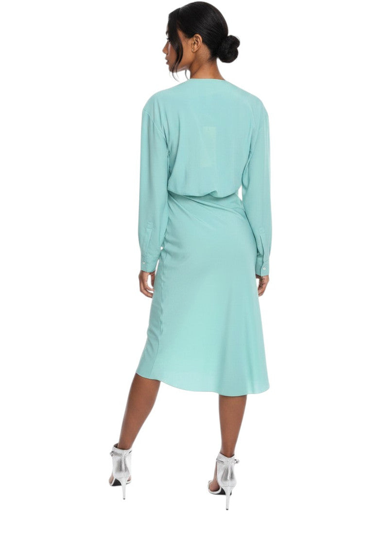 Green Solid V Neck Midi Dress 2