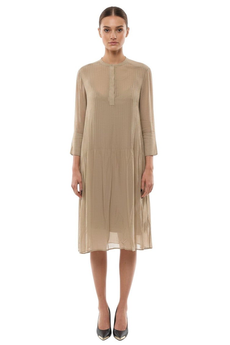 Green Pleated Crew Neck Dress 1