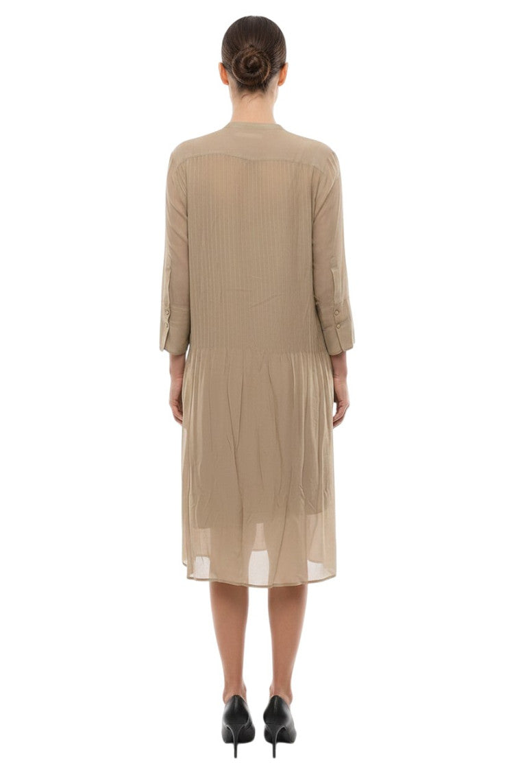 Green Pleated Crew Neck Dress 2