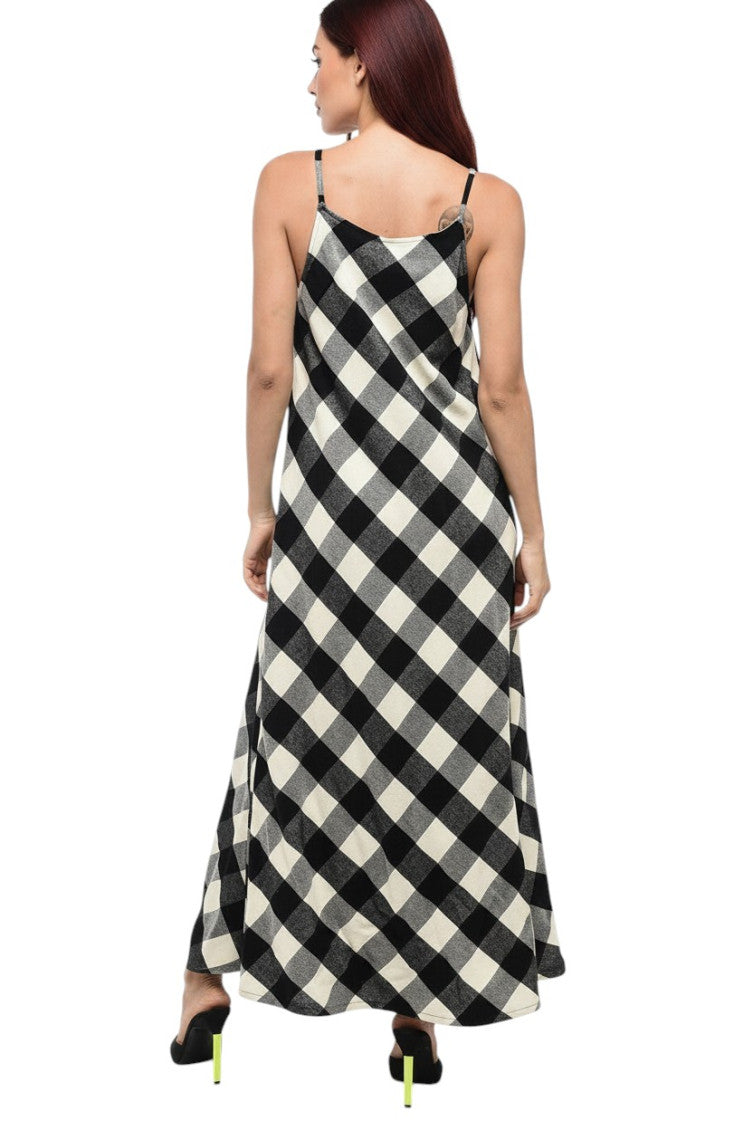 BlackWhite Checks V Neck Maxi Dress 2