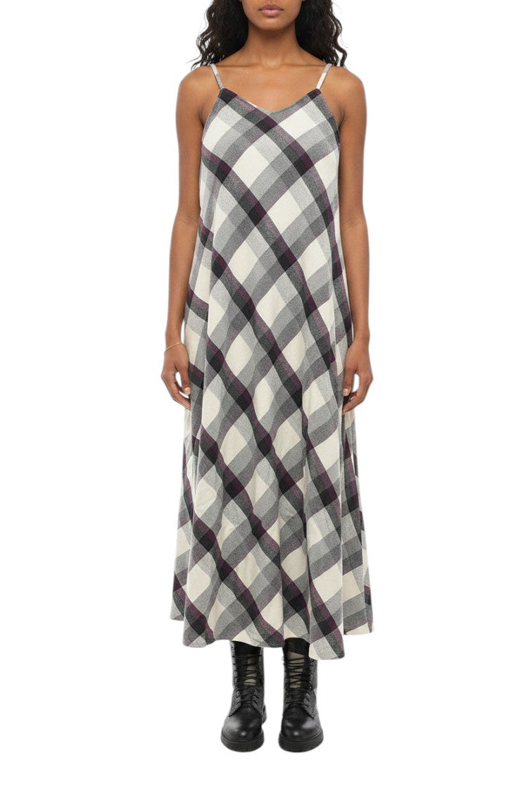 BlackWhite Checks V Neck Midi Dress 1