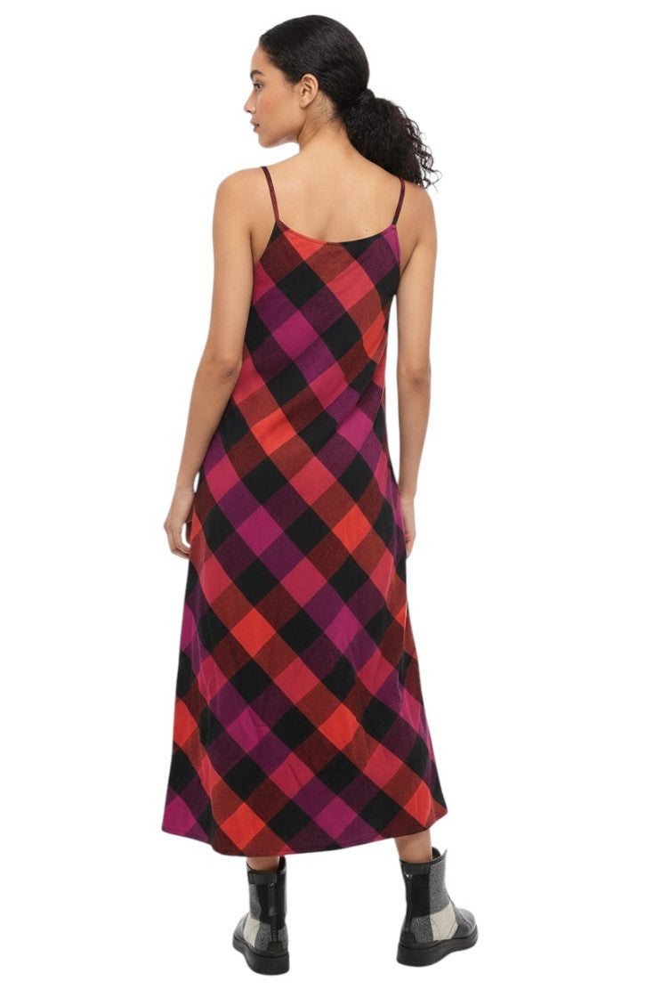 Pink Checks V Neck Midi Dress 2