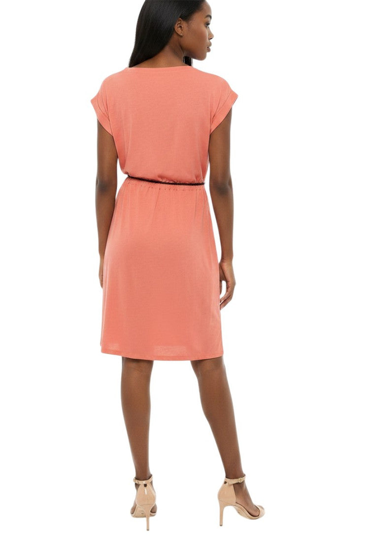 Pink Round Neck Knee Length Dress 2