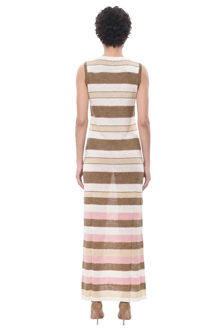 Brown Stripes Crew Neck Maxi Dress 2