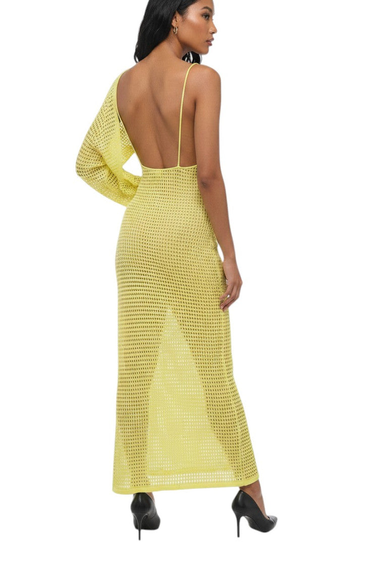 Yellow Crochet One Shoulder Maxi Dress 2