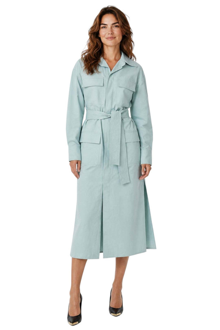 Sky Blue Shirt Collar Midi Dress 1