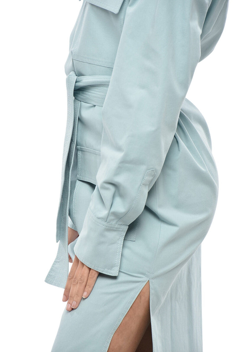 Sky Blue Shirt Collar Midi Dress 3