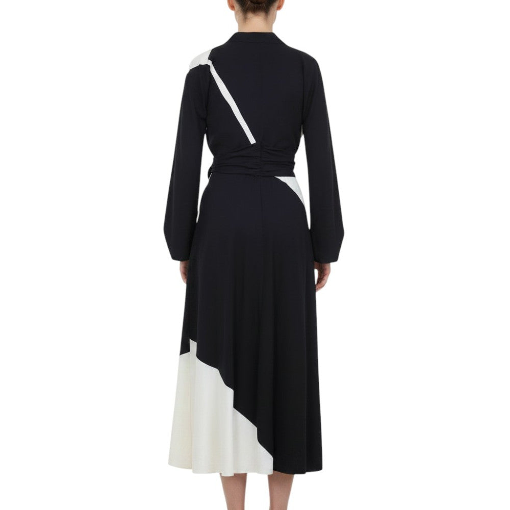 BlackWhite V Neck Midi Dress 2