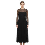 Black Polka Dot Round Neck Midi Dress 1