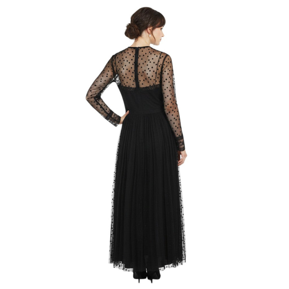 Black Polka Dot Round Neck Midi Dress 2