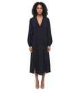 Blue Solid V Neck Midi Dress 1