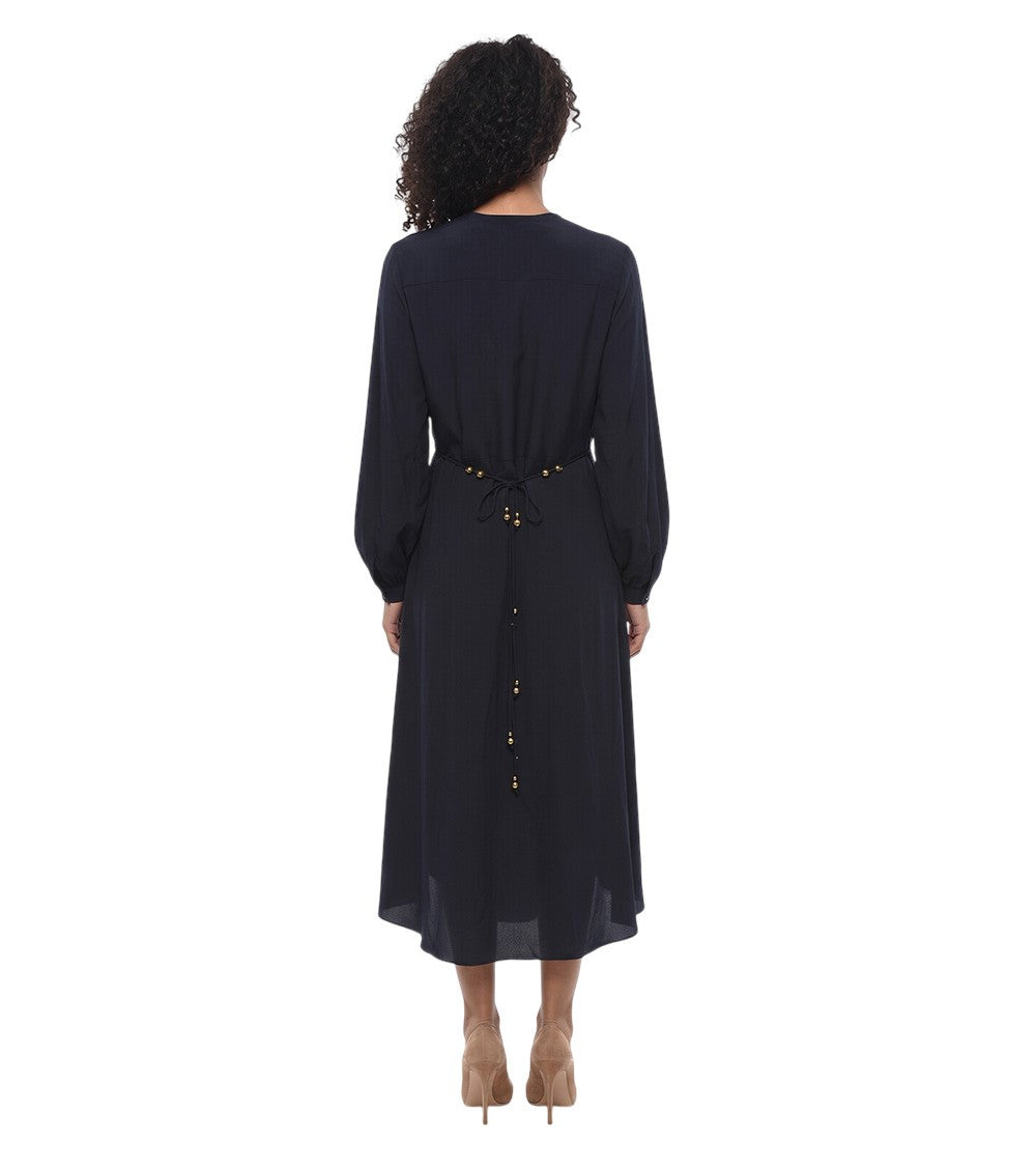 Blue Solid V Neck Midi Dress 2
