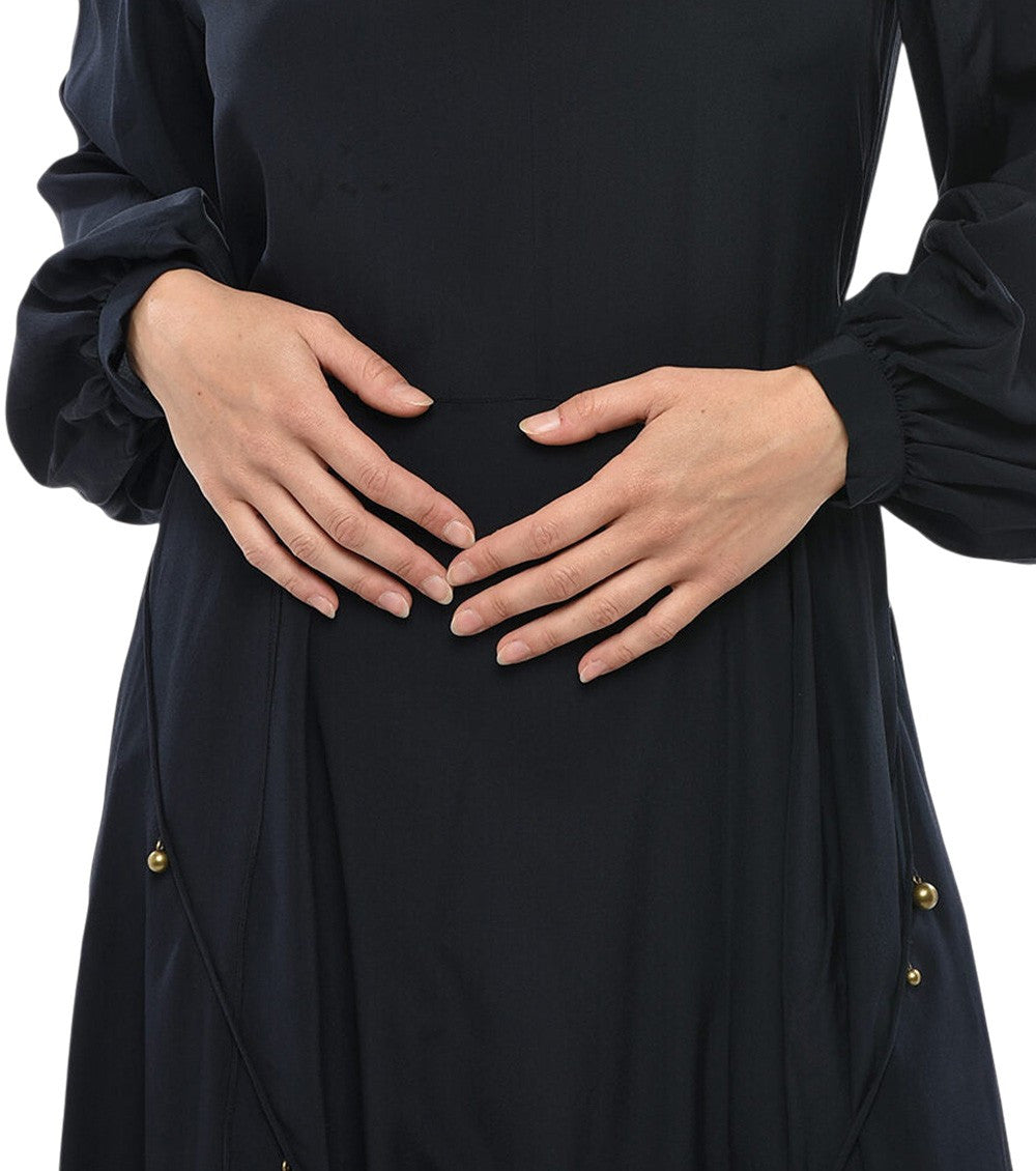 Blue Solid V Neck Midi Dress 3