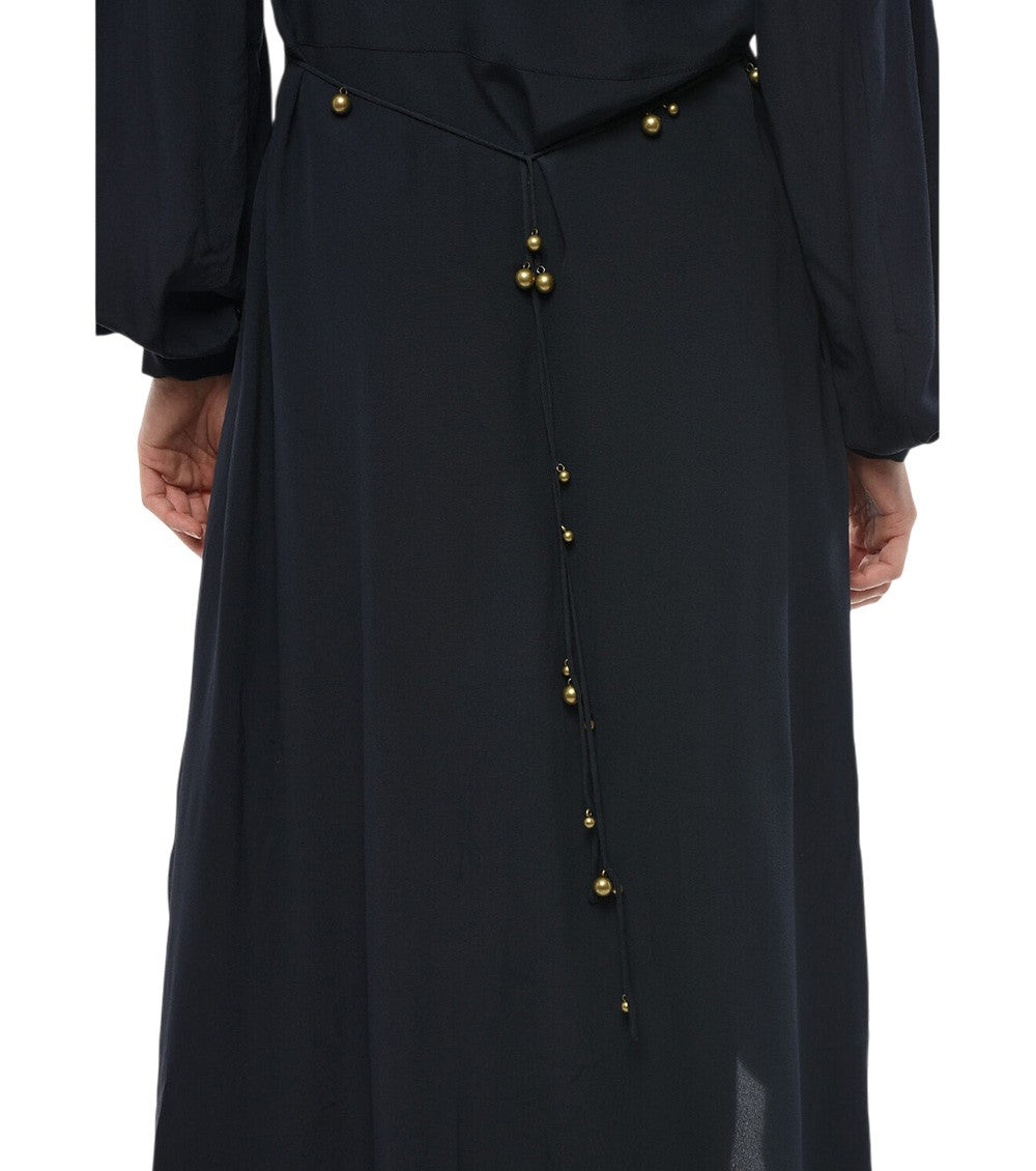 Blue Solid V Neck Midi Dress 4