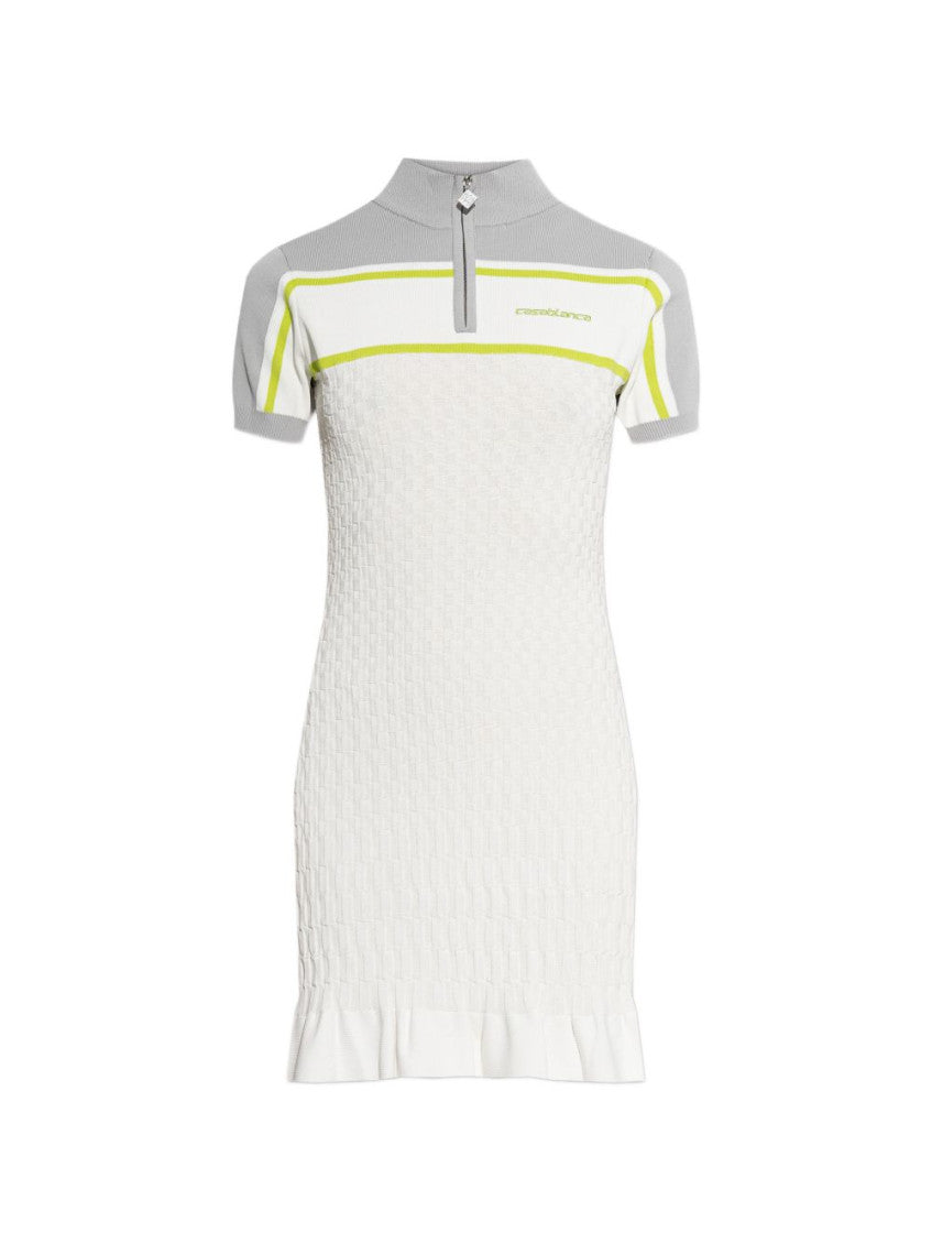 White Textured Mock Collar Mini Dress 1