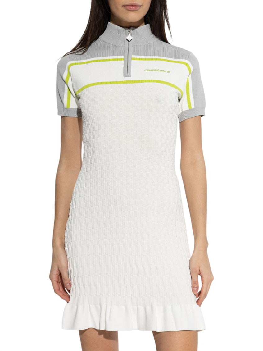 White Textured Mock Collar Mini Dress 2