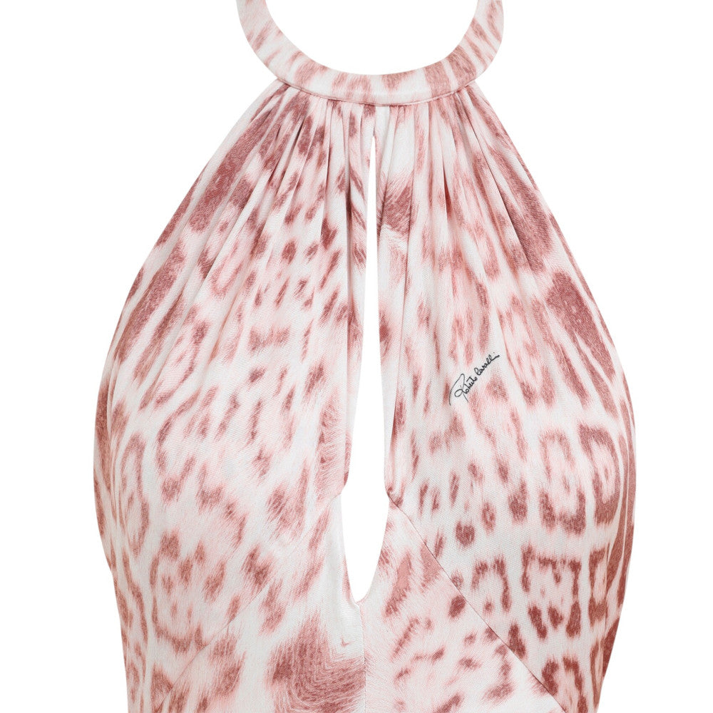 Pink Animal Print Halter Neck Maxi Dress 4