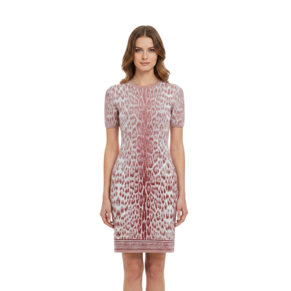Pink Animal Print Round Neck Mini Dress 2