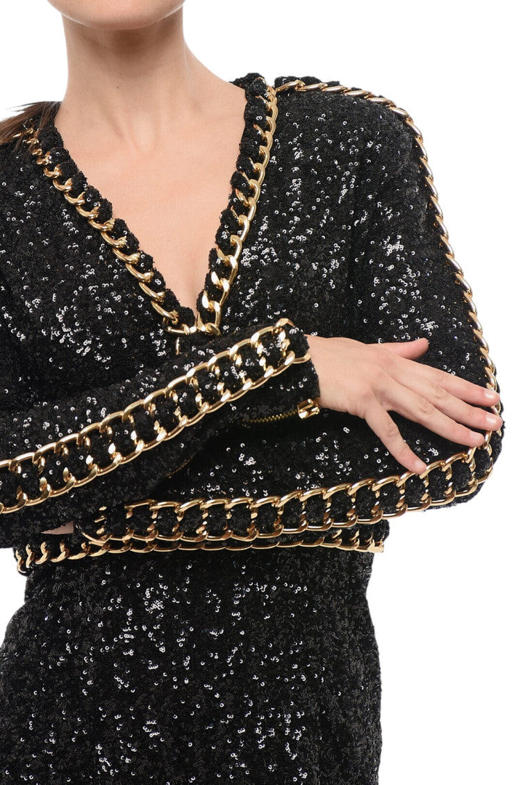 Black Embellished V Neck Mini Dress 3