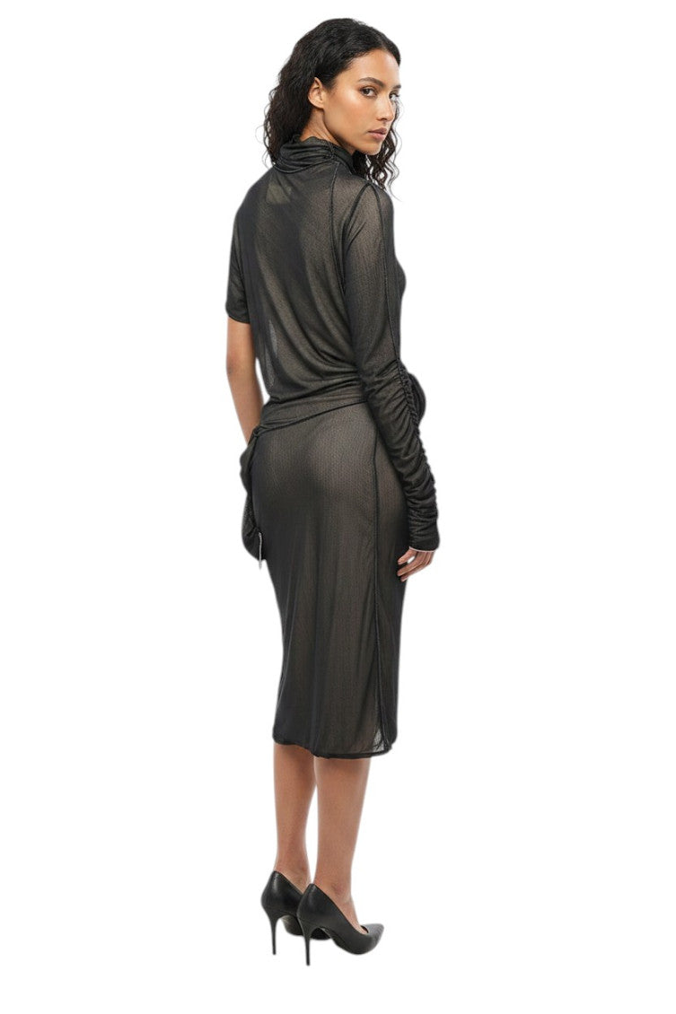 Black Mock Collar Midi Dress 2
