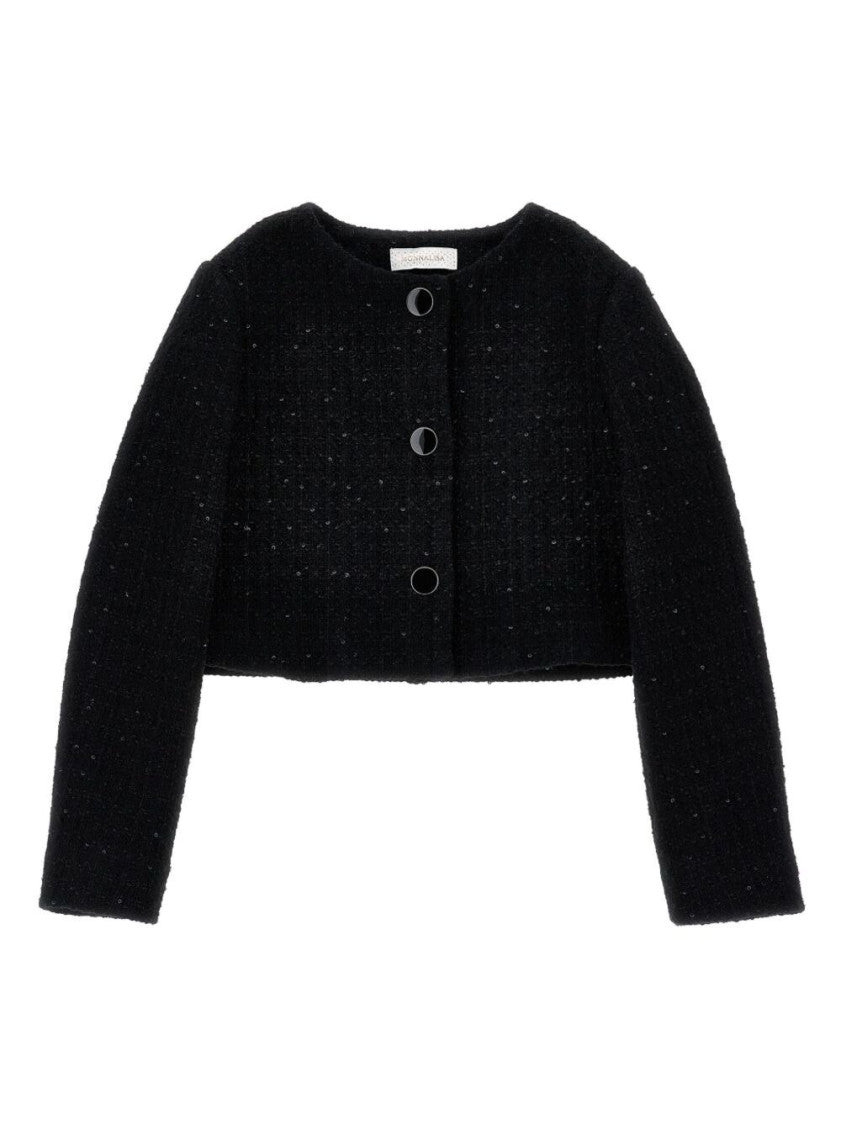 Girls Black Crew-neck Blazer 1