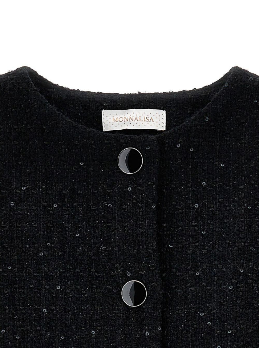 Girls Black Crew-neck Blazer 3