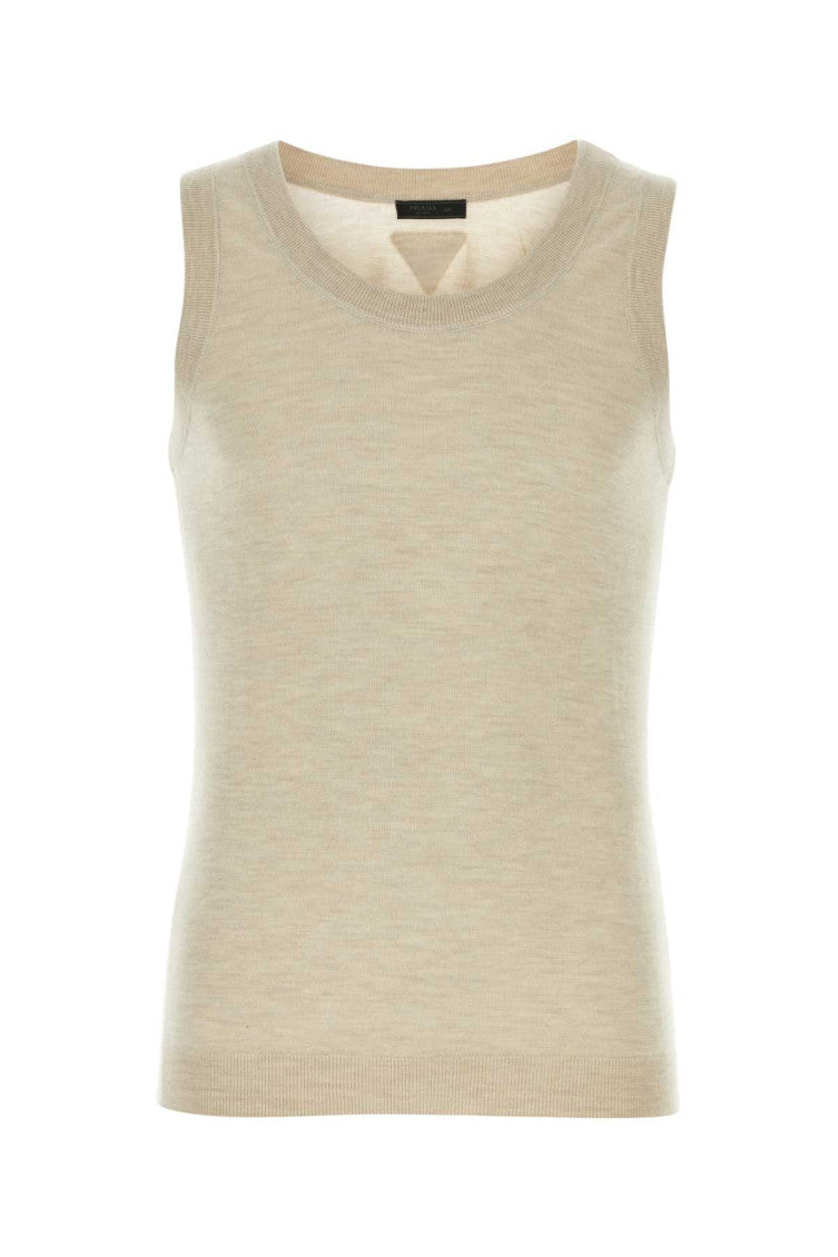 Melange sand cashmere tank top 1