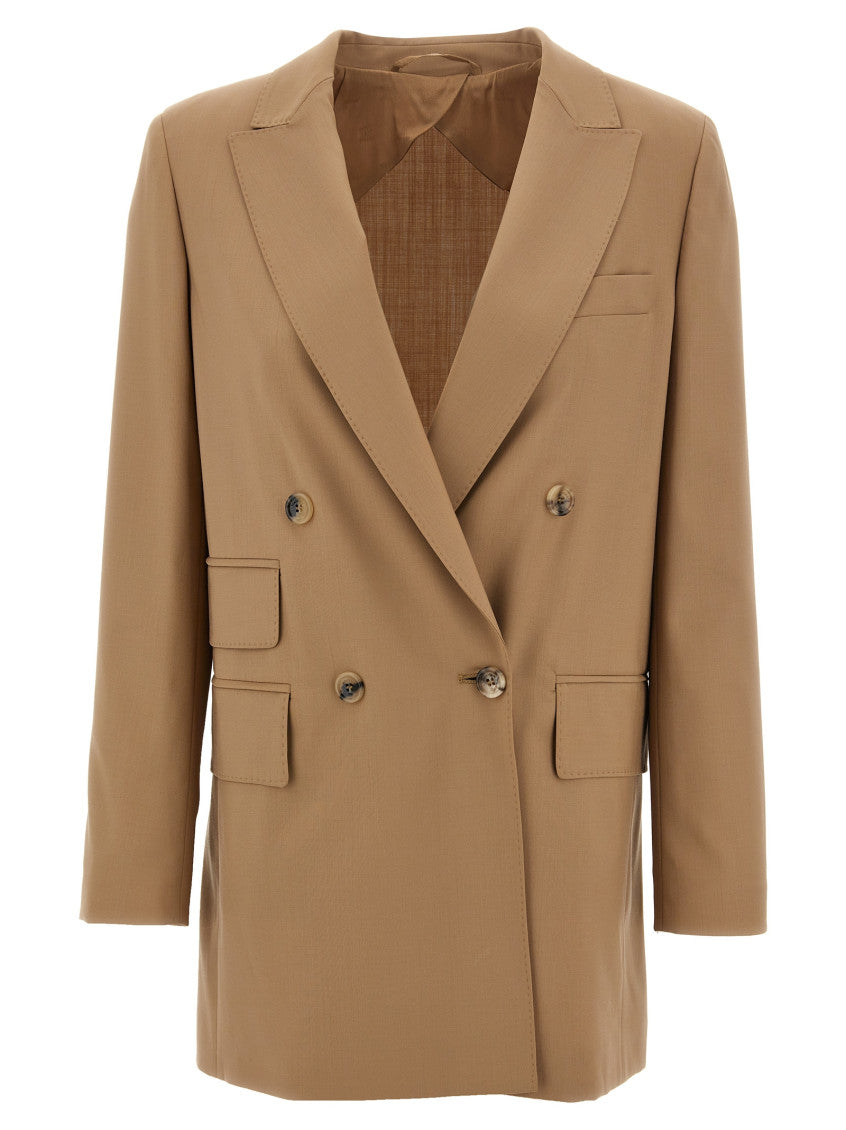 Beige Peaked Lapel Blazer 1