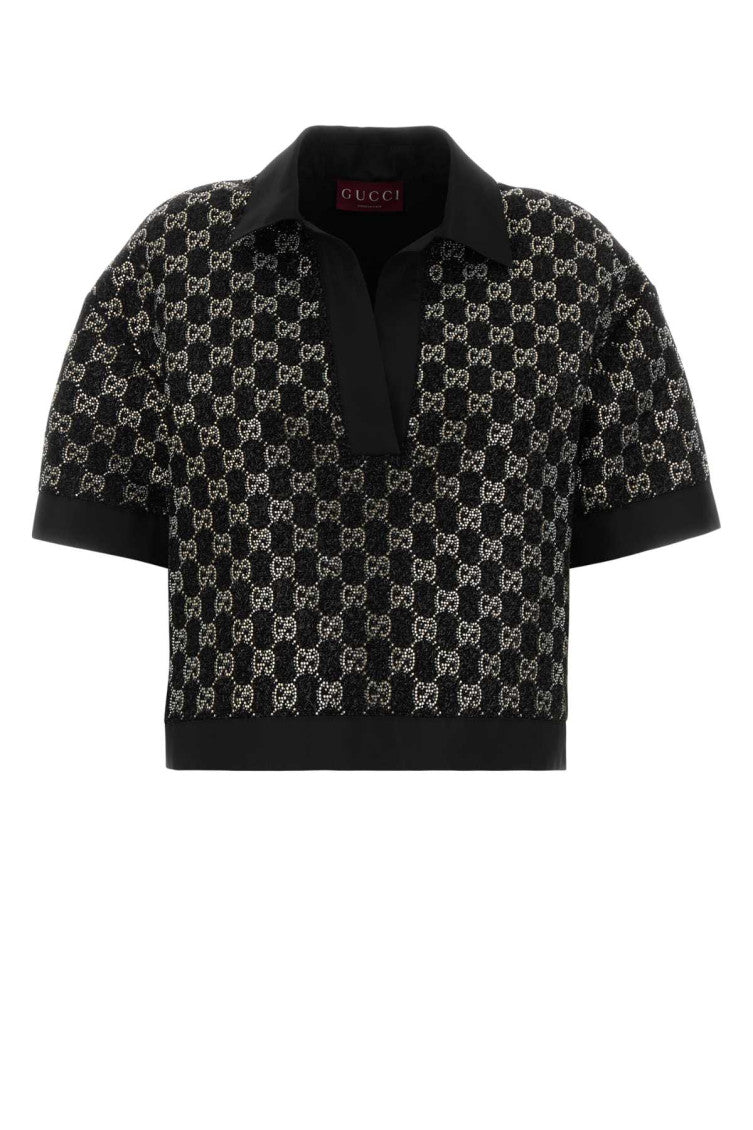 Black Logo Shirt Collar Top 1