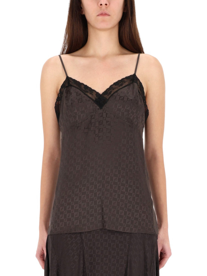 Brown Logo V Neck Top 1