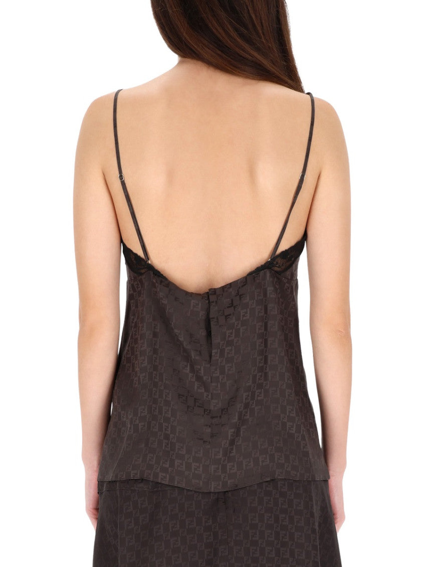 Brown Logo V Neck Top 2