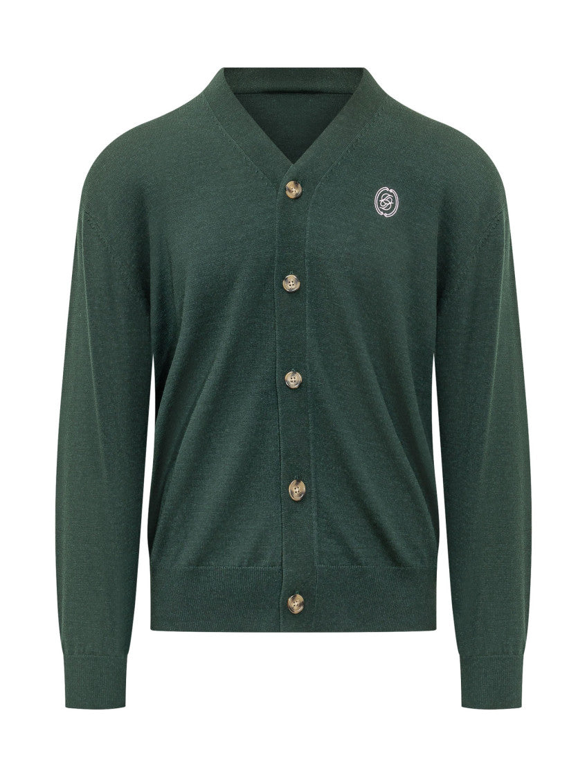 Green Knitted V Neck Cardigan 1