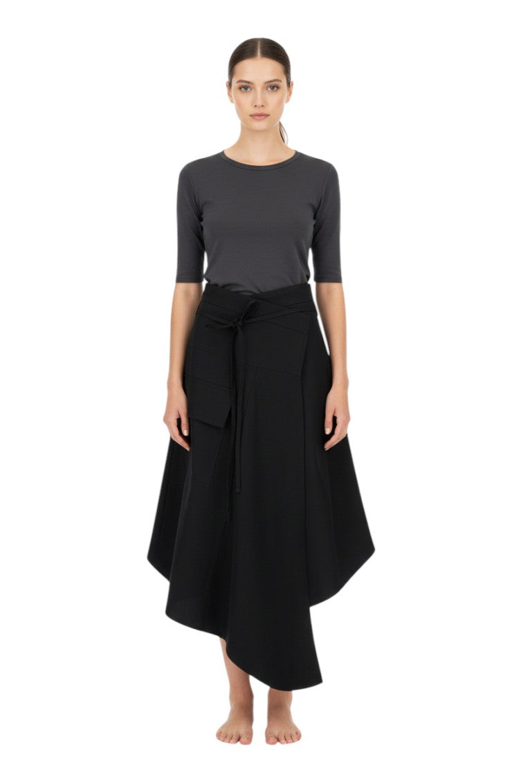 Black Solid Calf Length Skirt 3