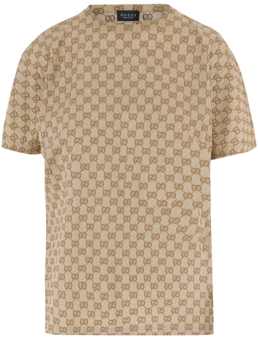 Beige Logo Print Crew Neck T-Shirt 1