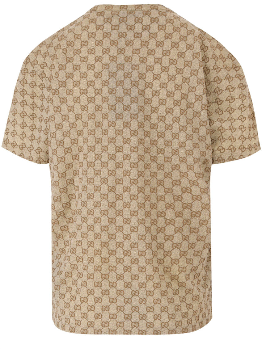 Beige Logo Print Crew Neck T-Shirt 2